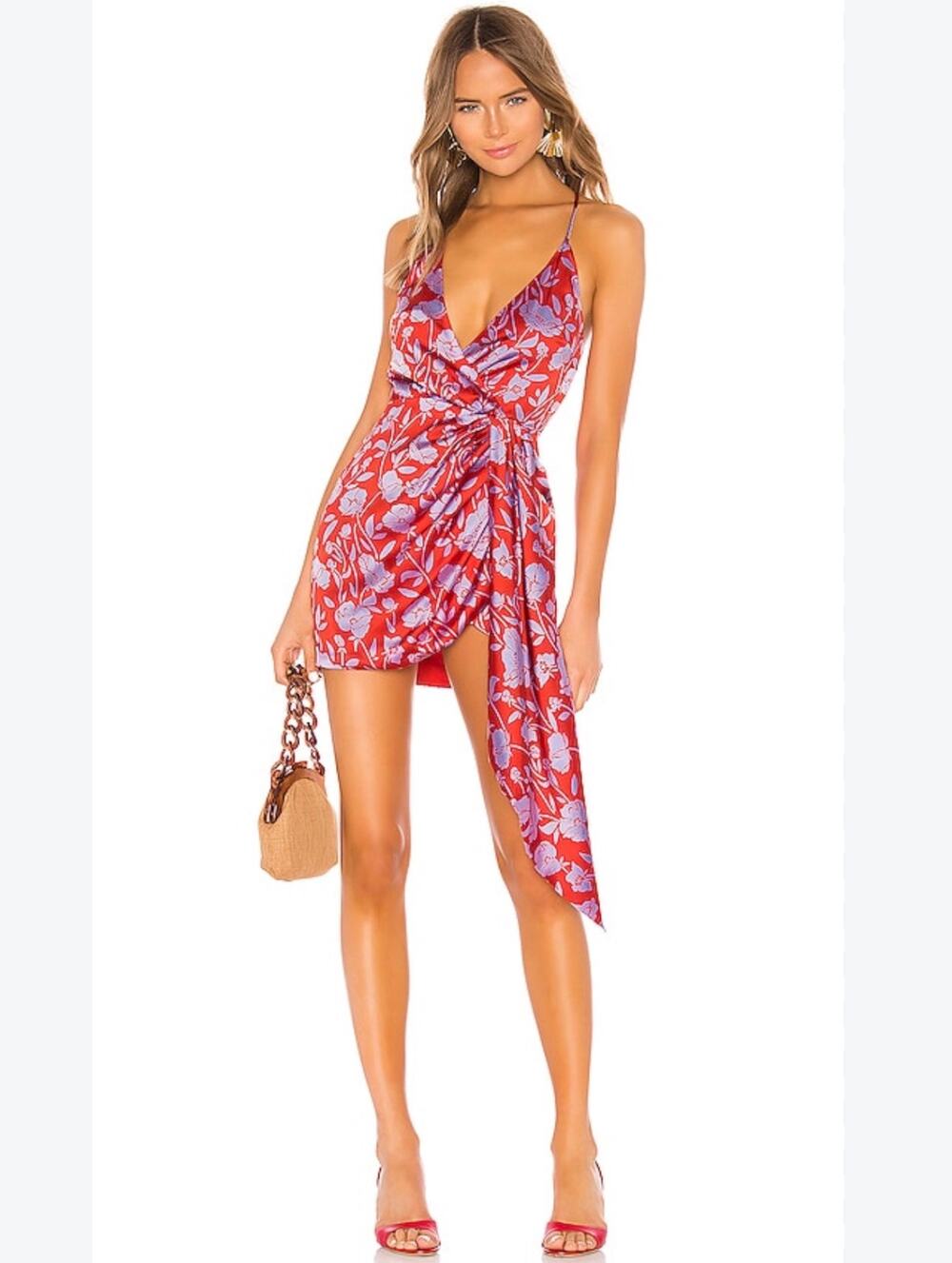 NWT Lovers + Friends Kamala Mini Dress Size Small Red Purple Floral Satin